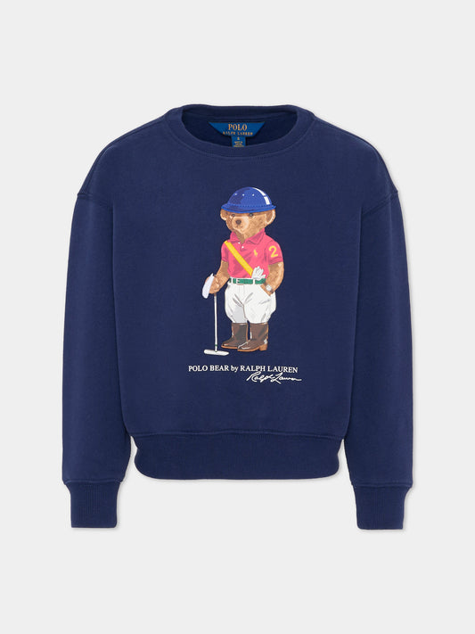 Felpa blu per bambina con Polo Bear,Ralph Lauren Kids,A96116001