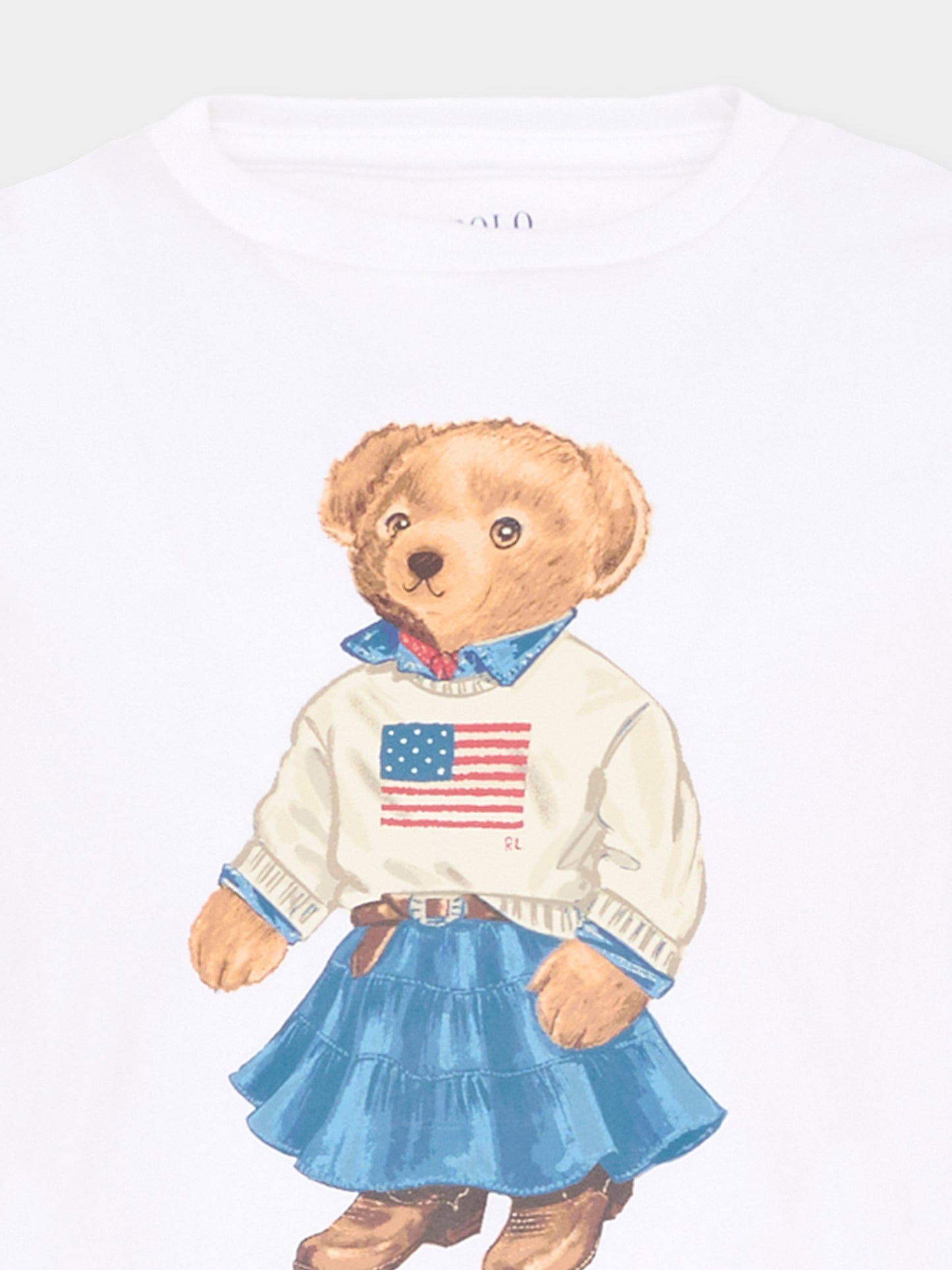 T-shirt bianca per bambina con Polo Bear,Ralph Lauren Kids,A98403001