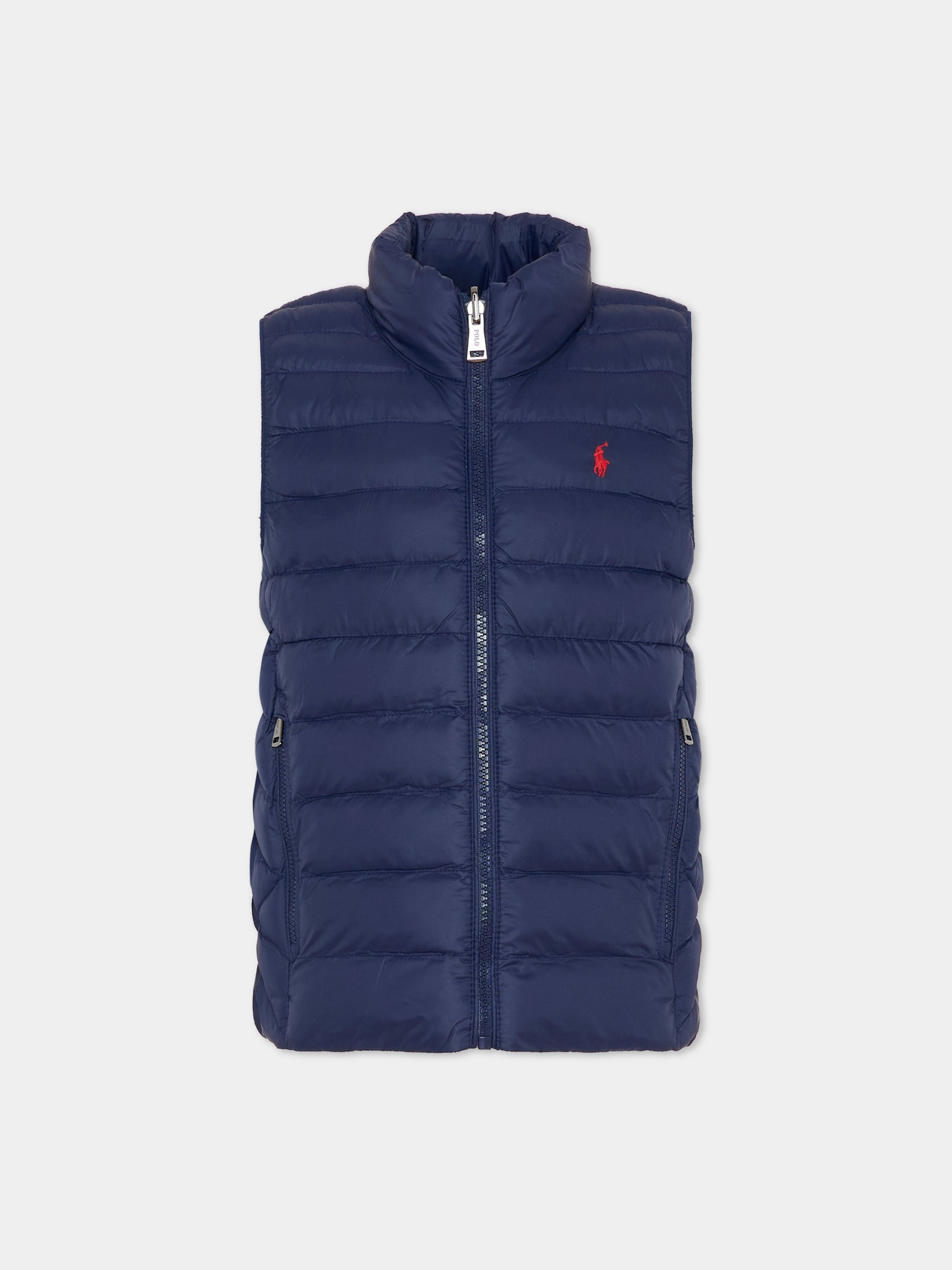 Gilet blu per bambino con cavallino,Ralph Lauren Kids,969872002