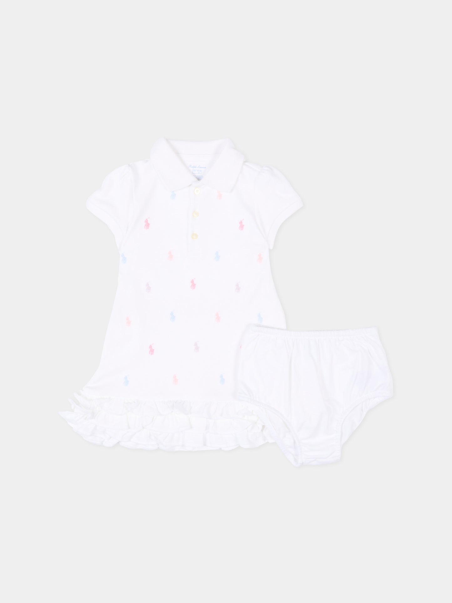 Vestito bianco per neonata con Polo Pony,Ralph Lauren Kids,676237002