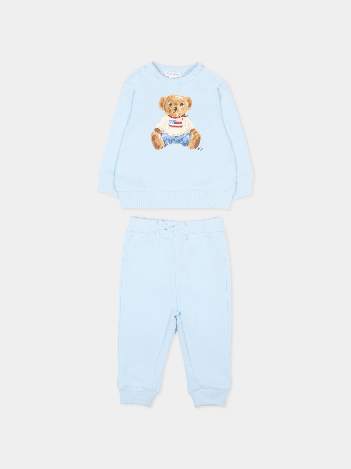 Completo sportivo celeste per neonato con Polo Bear,Ralph Lauren Kids,P02078001