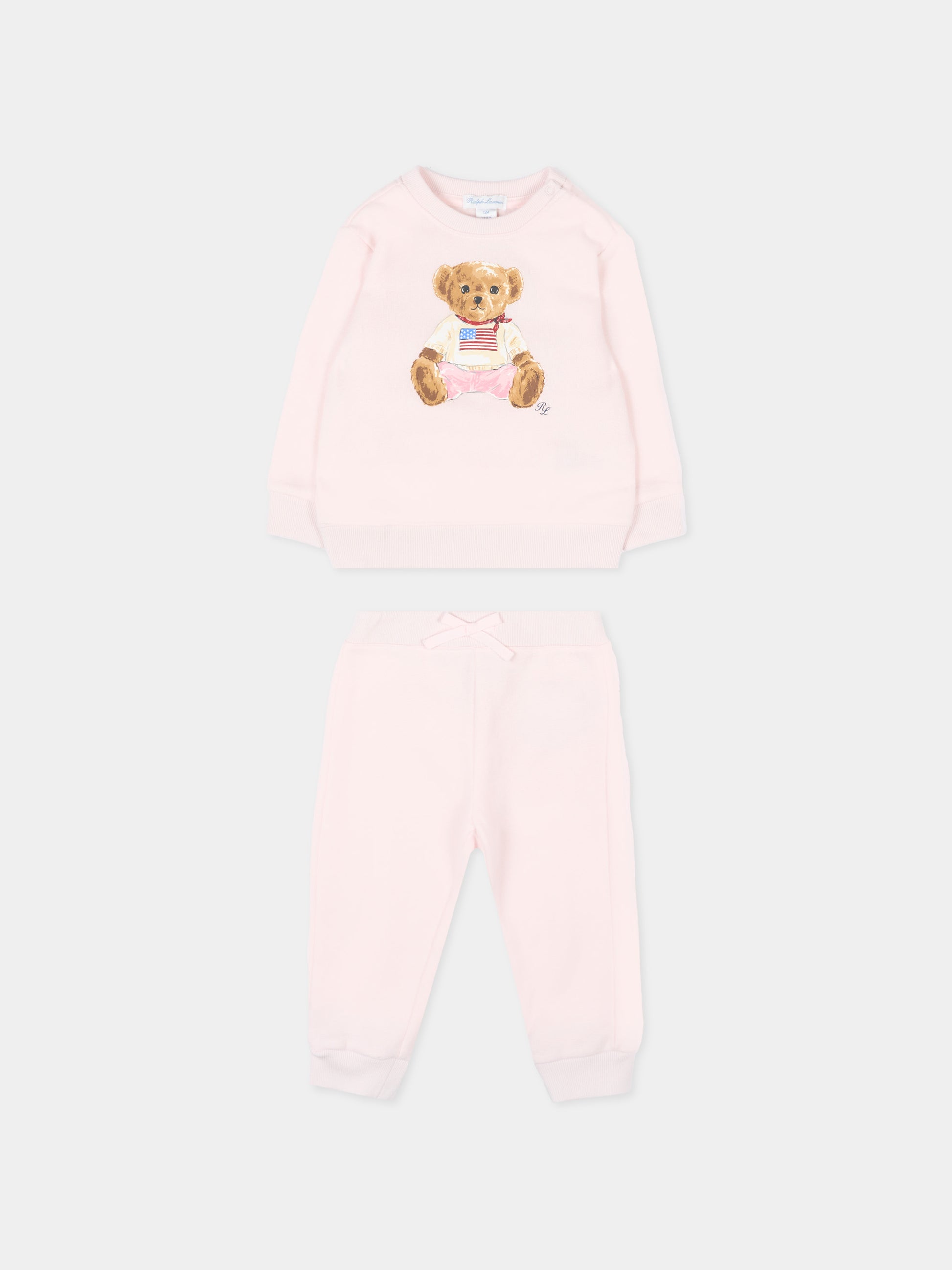 Completo sportivo rosa per neonata con Polo Bear,Ralph Lauren Kids,P02078002