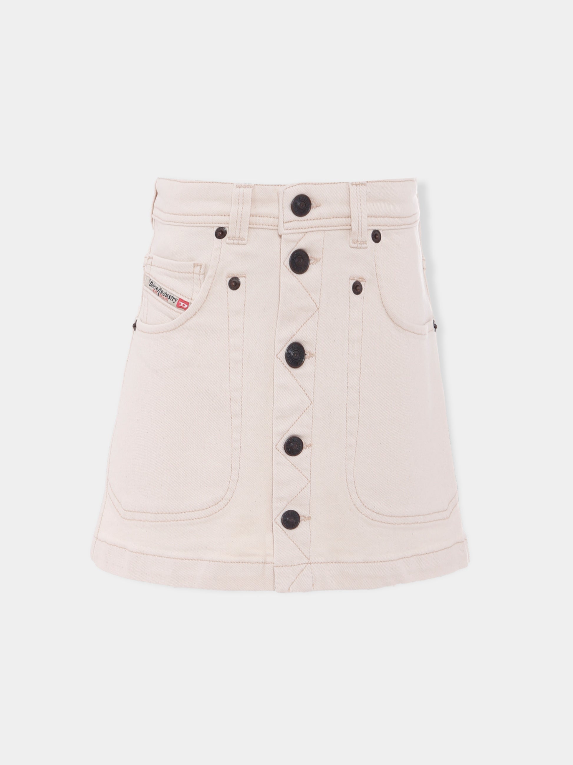 Gonna avorio per bambina con logo,Diesel,J00784 KXBDB K101