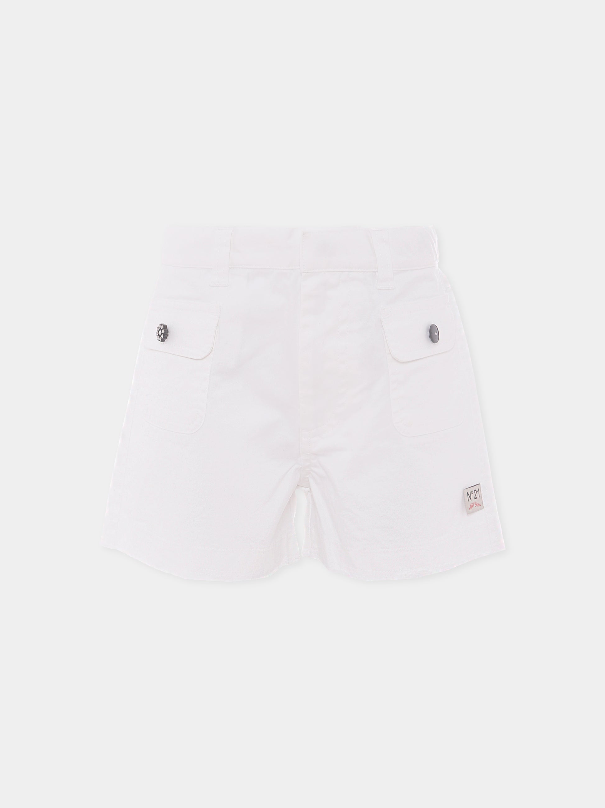 Shorts bianchi per bambina con logo,N°21 Kids,N21915 N0341 0N100