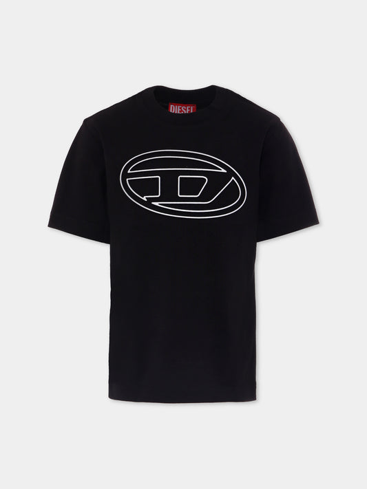 T-shirt nera per bambino con logo,Diesel,J01788 0BEAF K900