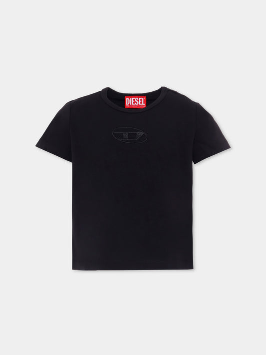 T-shirt nera per bambina con logo,Diesel,J02036 0AFAA K900