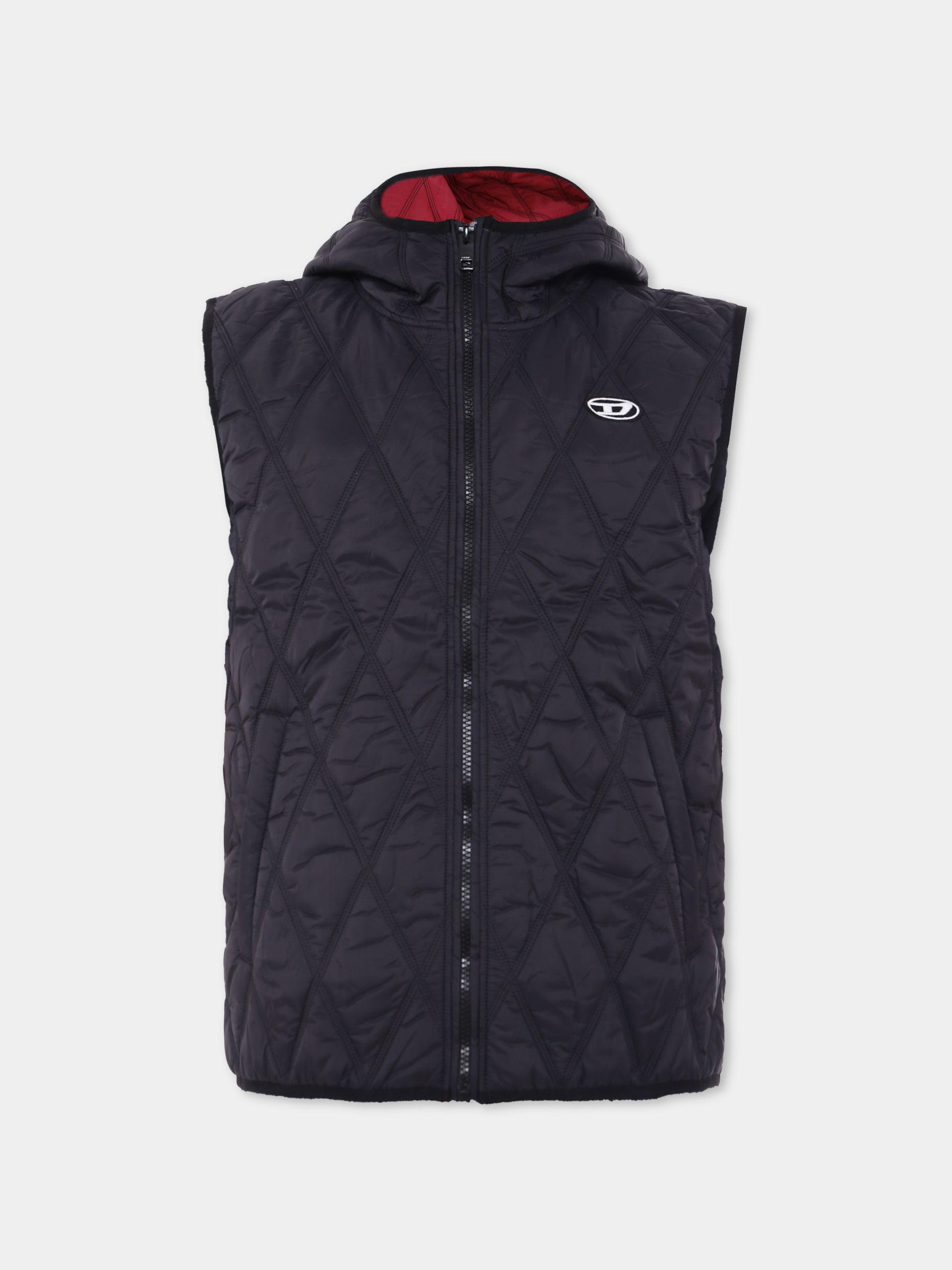 Gilet nero per bambini con logo,Diesel,J02088 KXBM0 K900