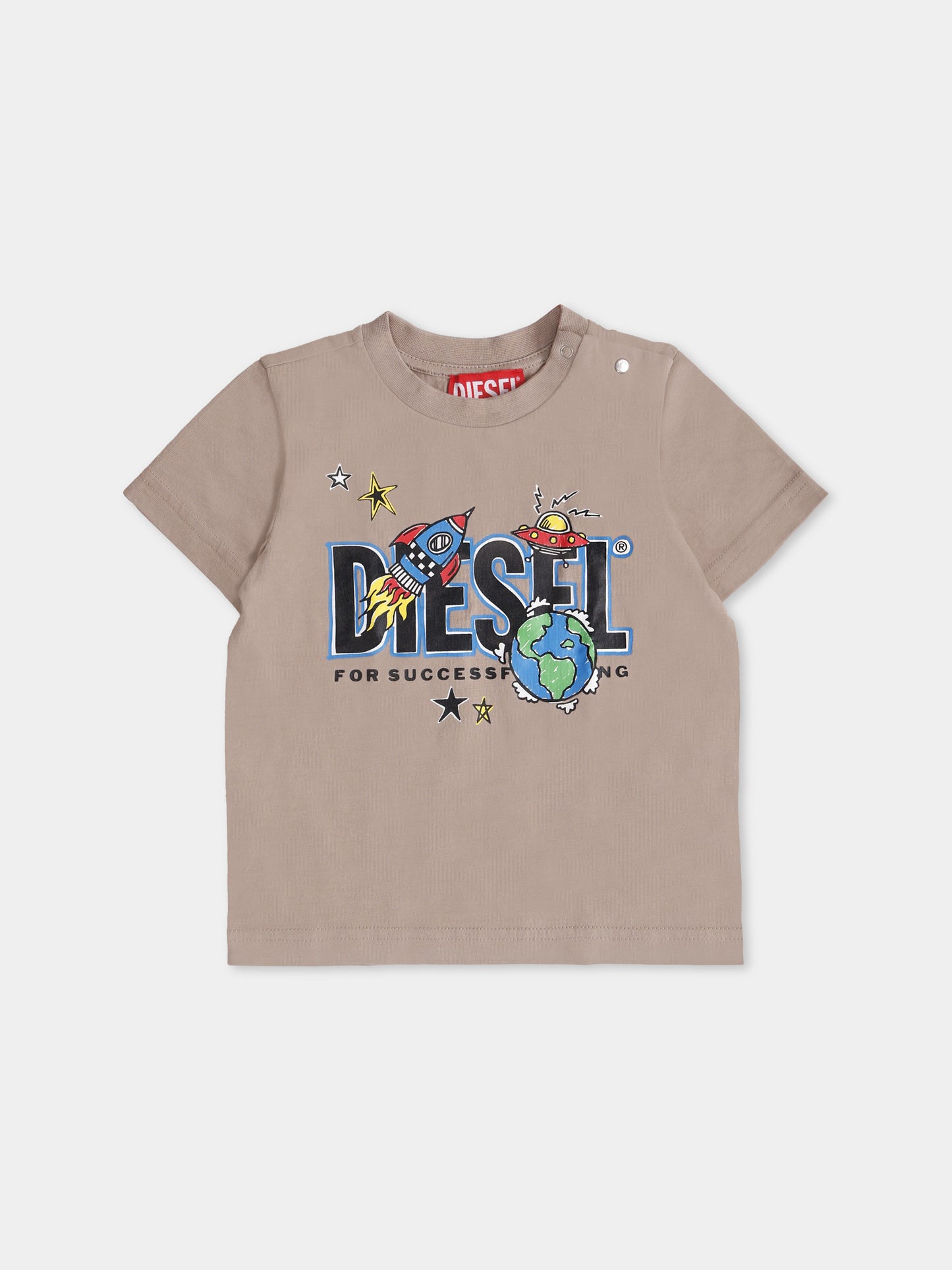 T-shirt beige per neonato con stampa spazio e logo,Diesel,K00575 KYAYS K758