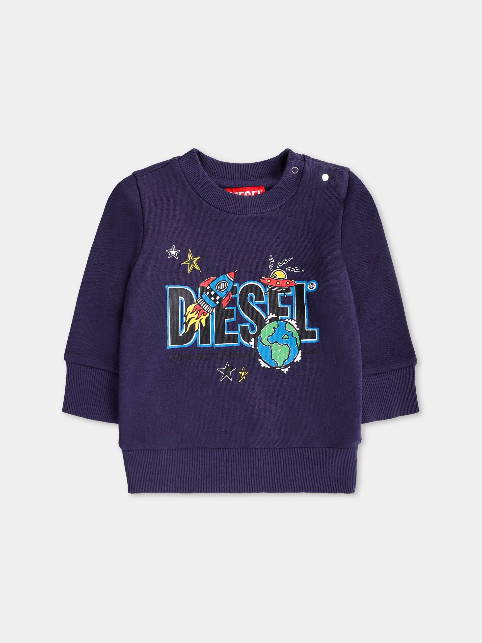 Felpa blu per neonato con stampa spazio,Diesel,K00582 KYAYT K8AT
