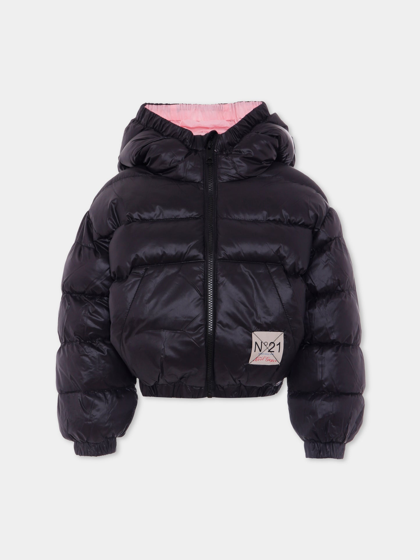 Piumino crop nero per bambina con logo,N°21 Kids,N21975 N0002 0N900