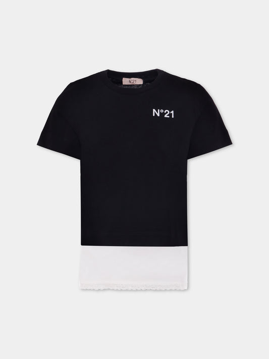 T-shirt nera per bambina con logo,N°21 Kids,N21980 N0153 0N900