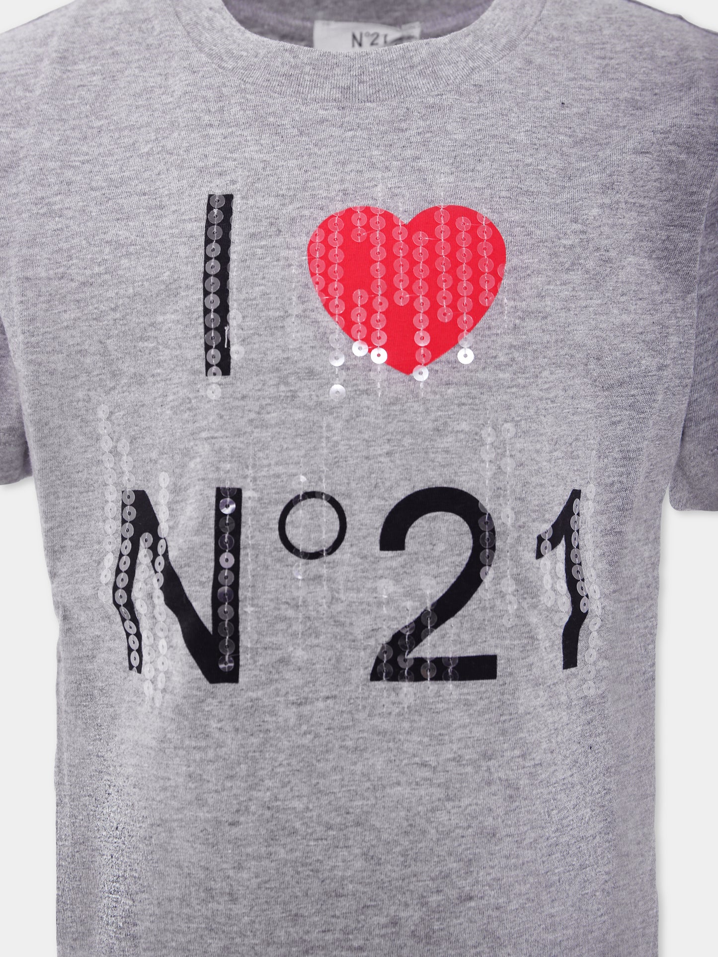 T-shirt grigia per bambina con logo e cuore,N°21 Kids,N21985 N0379 0N923