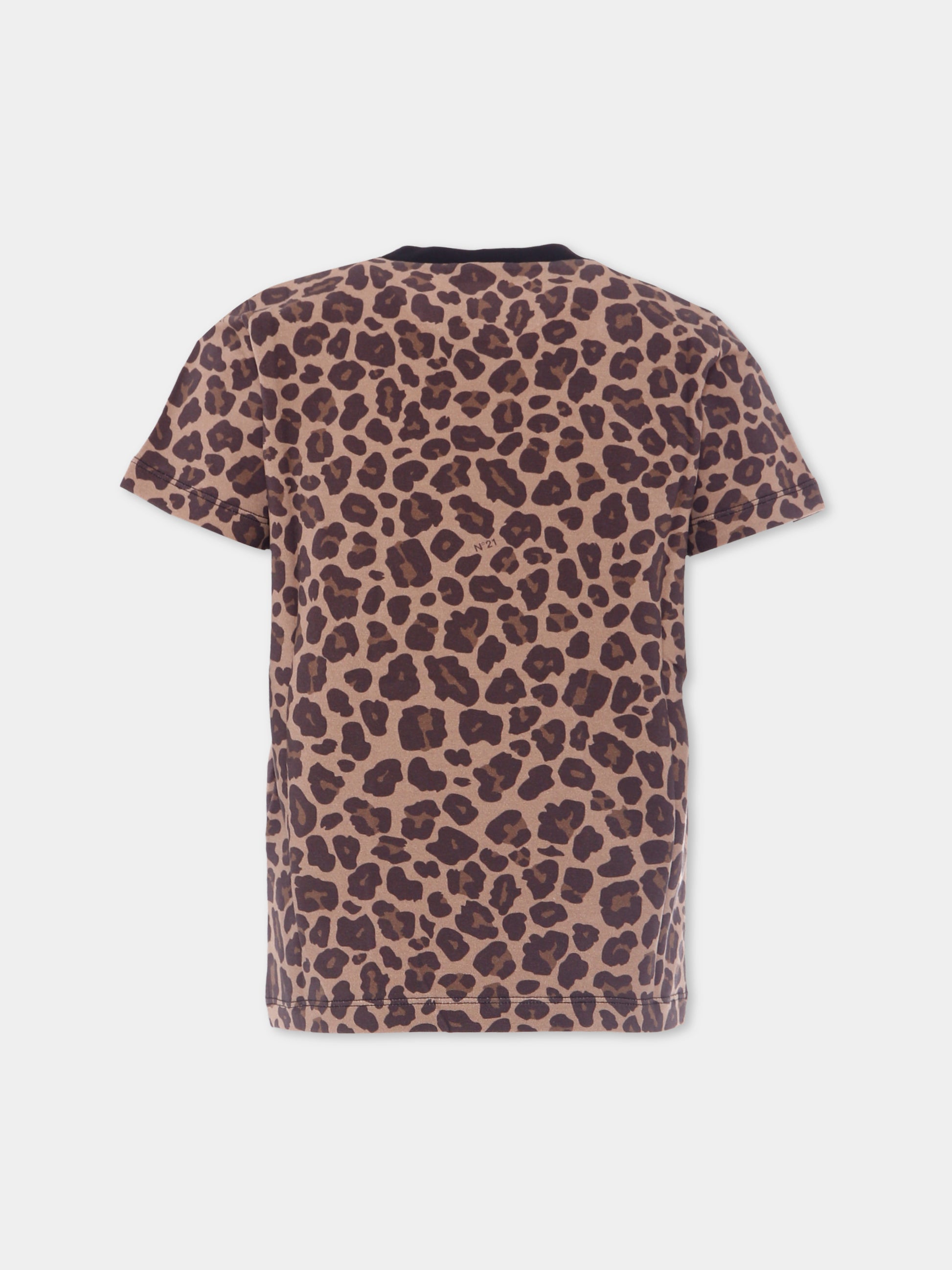 T-shirt marrone per bambina con stampa maculata,N°21 Kids,N21A20 N0362 0N717
