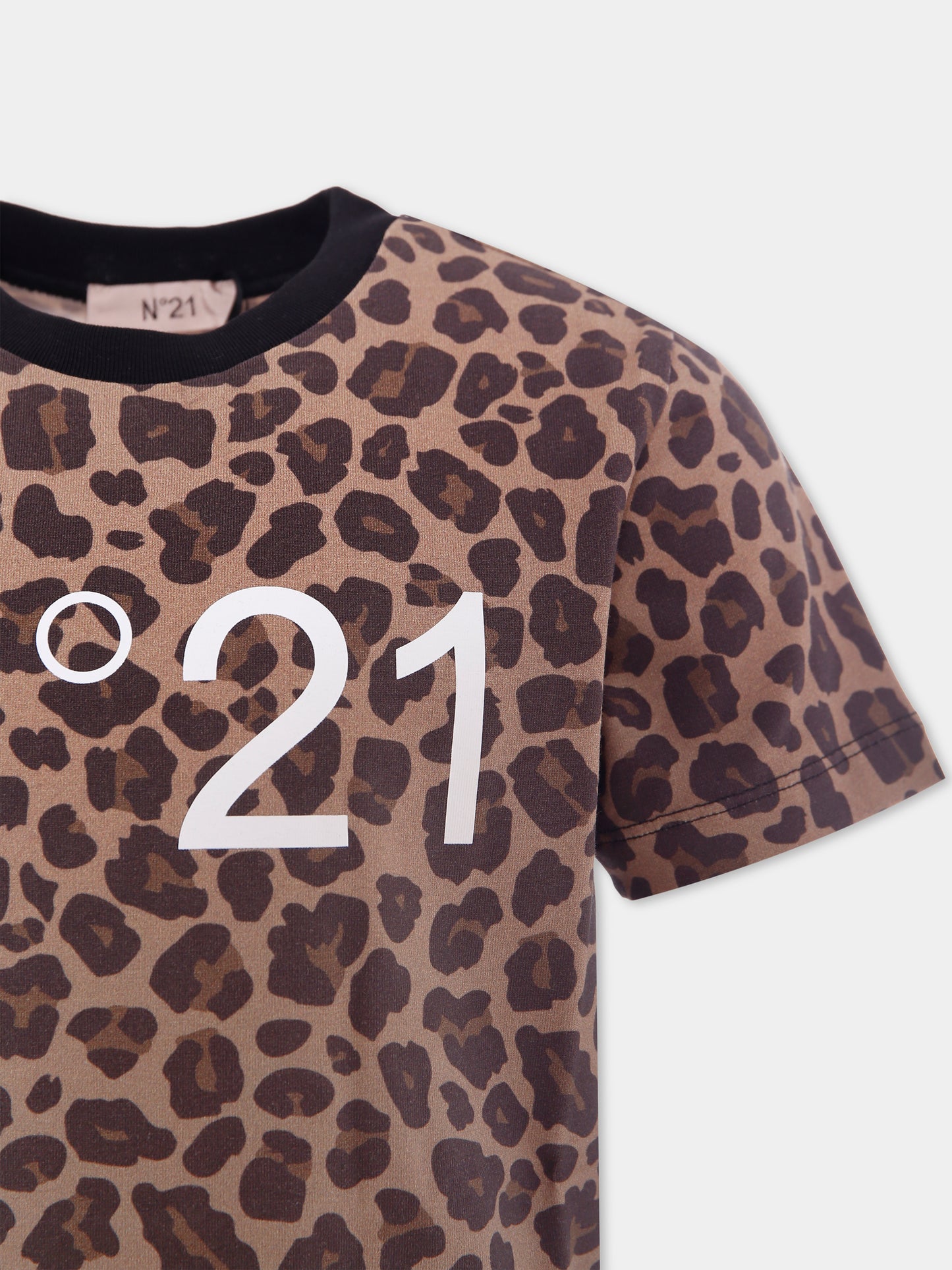 T-shirt marrone per bambina con stampa maculata,N°21 Kids,N21A20 N0362 0N717