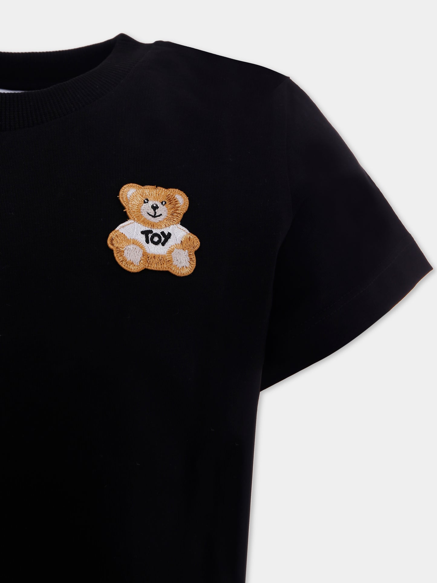 T-shirt nera per bambini con patch Teddy Bear,Moschino Kids,H5M04K LAA02 60100