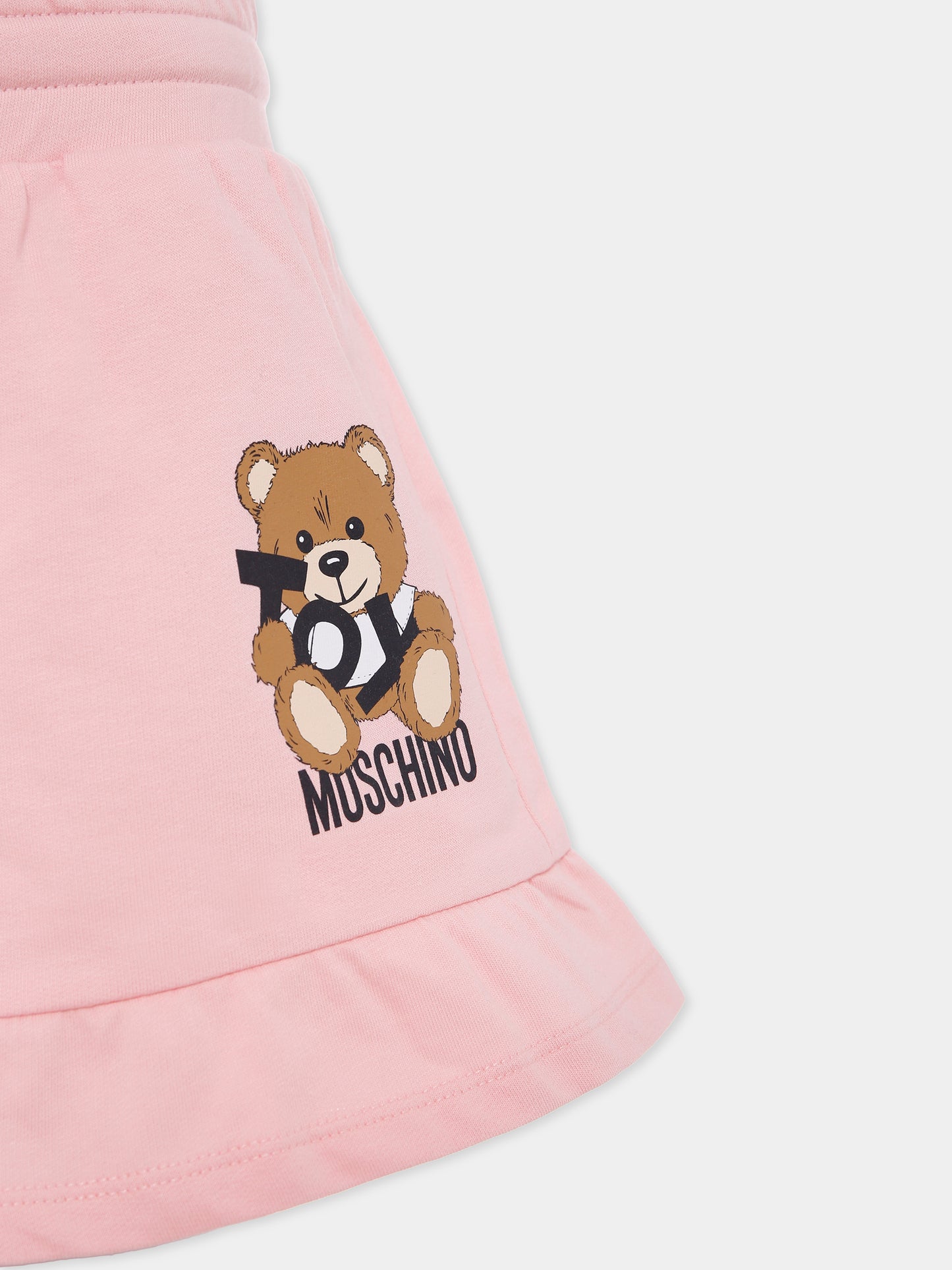 Shorts rosa per bambina con Teddy Bear,Moschino Kids,HAQ014 LCA19 50209