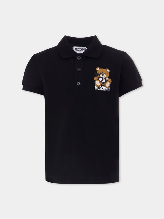 Polo nera per bambino con Teddy Bear,Moschino Kids,HRM03Y LFA01 60100