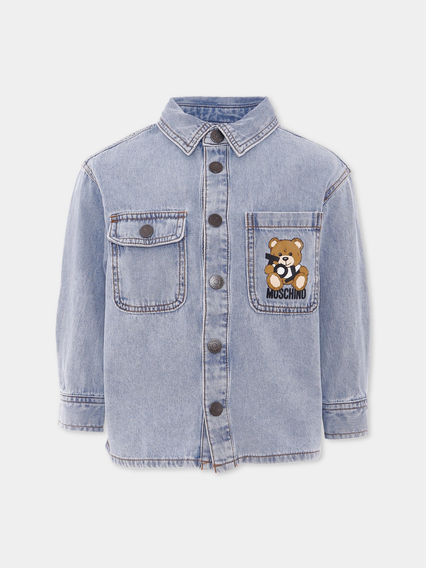 Camicia denim per bambino con Teddy Bear,Moschino Kids,HUC01F L0E33 41029