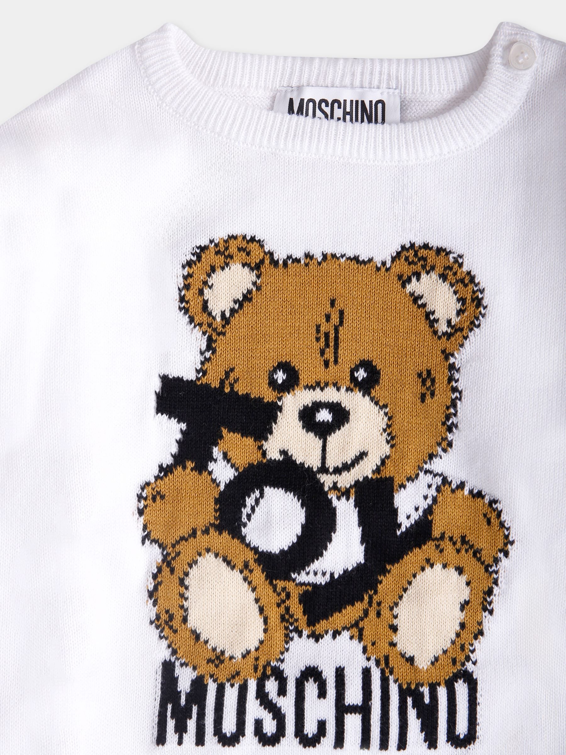 Maglione bianco per neonati con Teddy Bear,Moschino Kids,M5W00J LHE62 10101