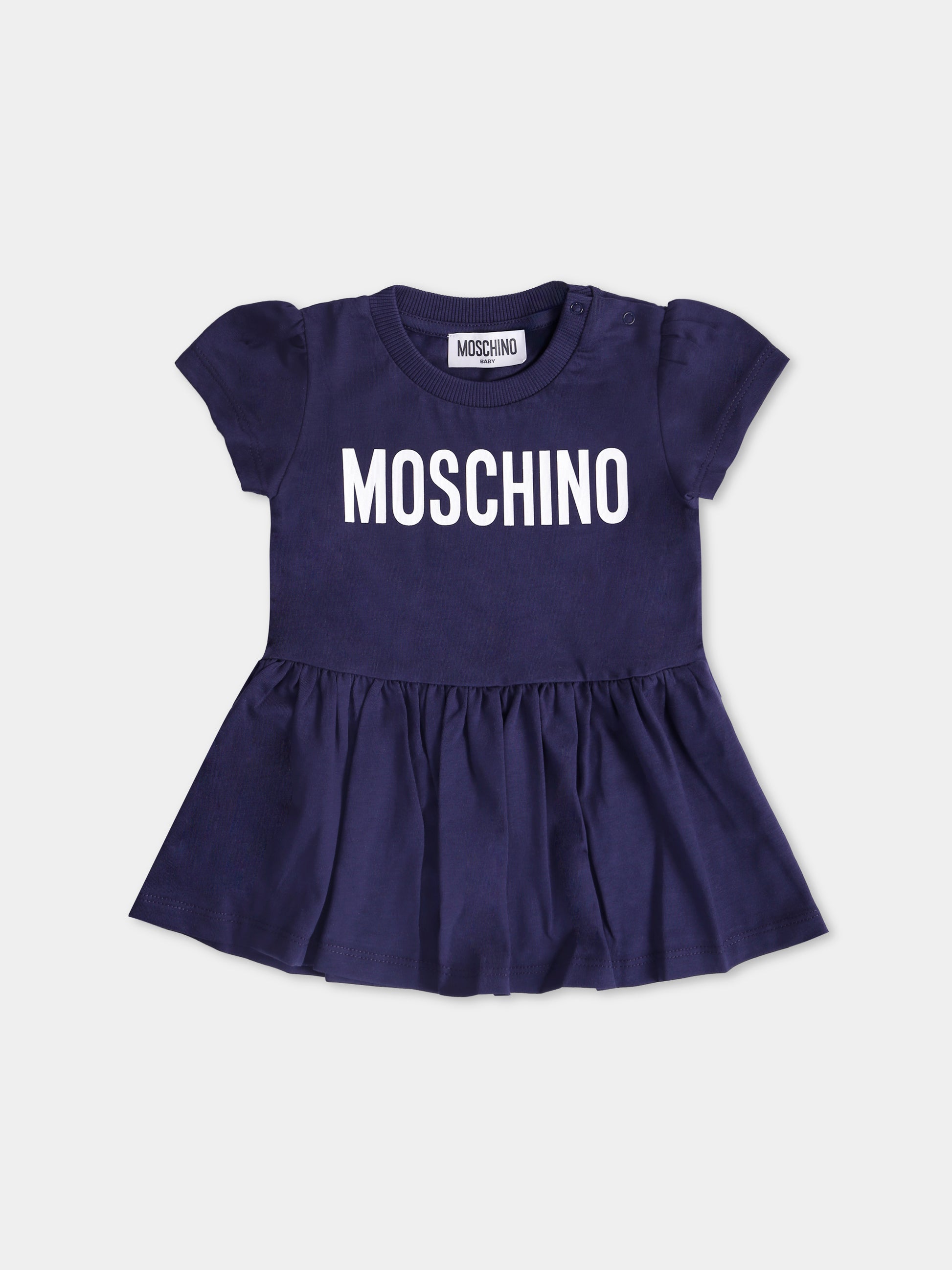 Vestito blu per neonata con logo,Moschino Kids,MDV0CJ LAA02 40016