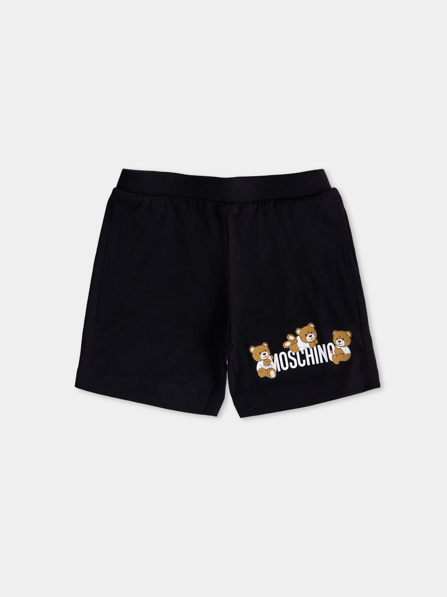 Shorts neri per neonato con tre Teddy Bears,Moschino Kids,MUQ01H LAA03 60100