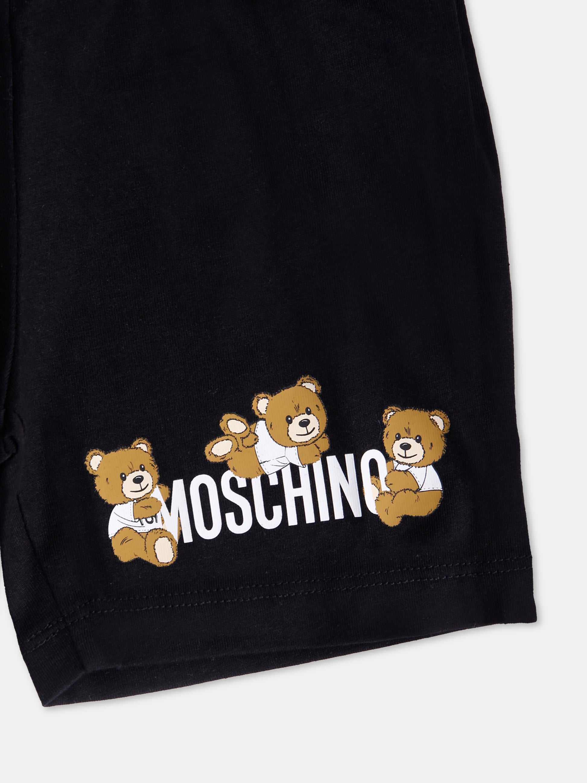 Shorts neri per neonato con tre Teddy Bears,Moschino Kids,MUQ01H LAA03 60100