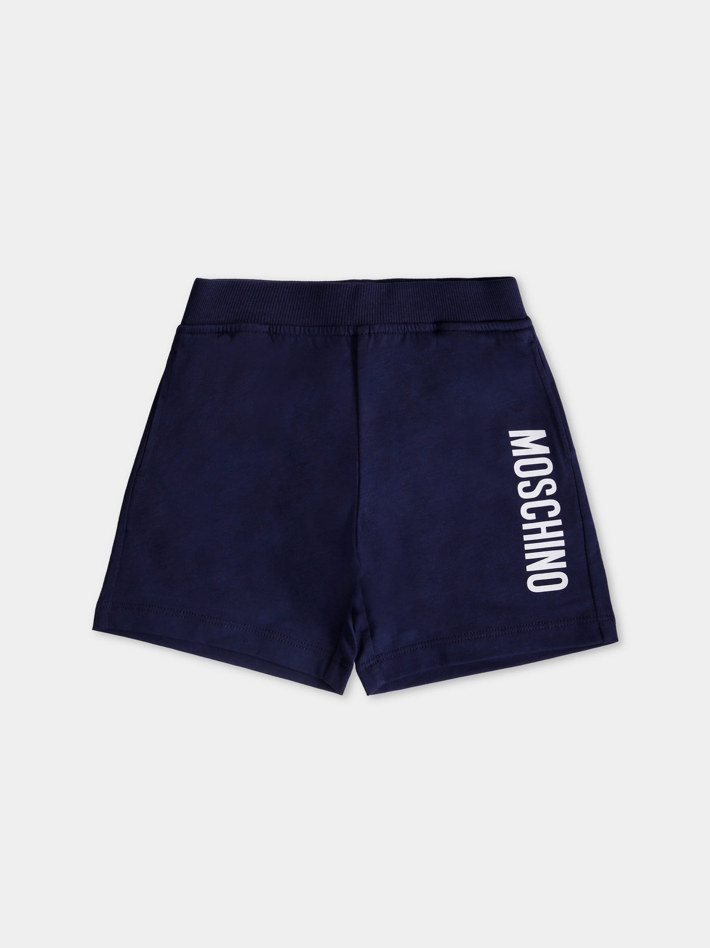 Shorts blu per neonato con logo,Moschino Kids,MUQ01L LAA23 40016