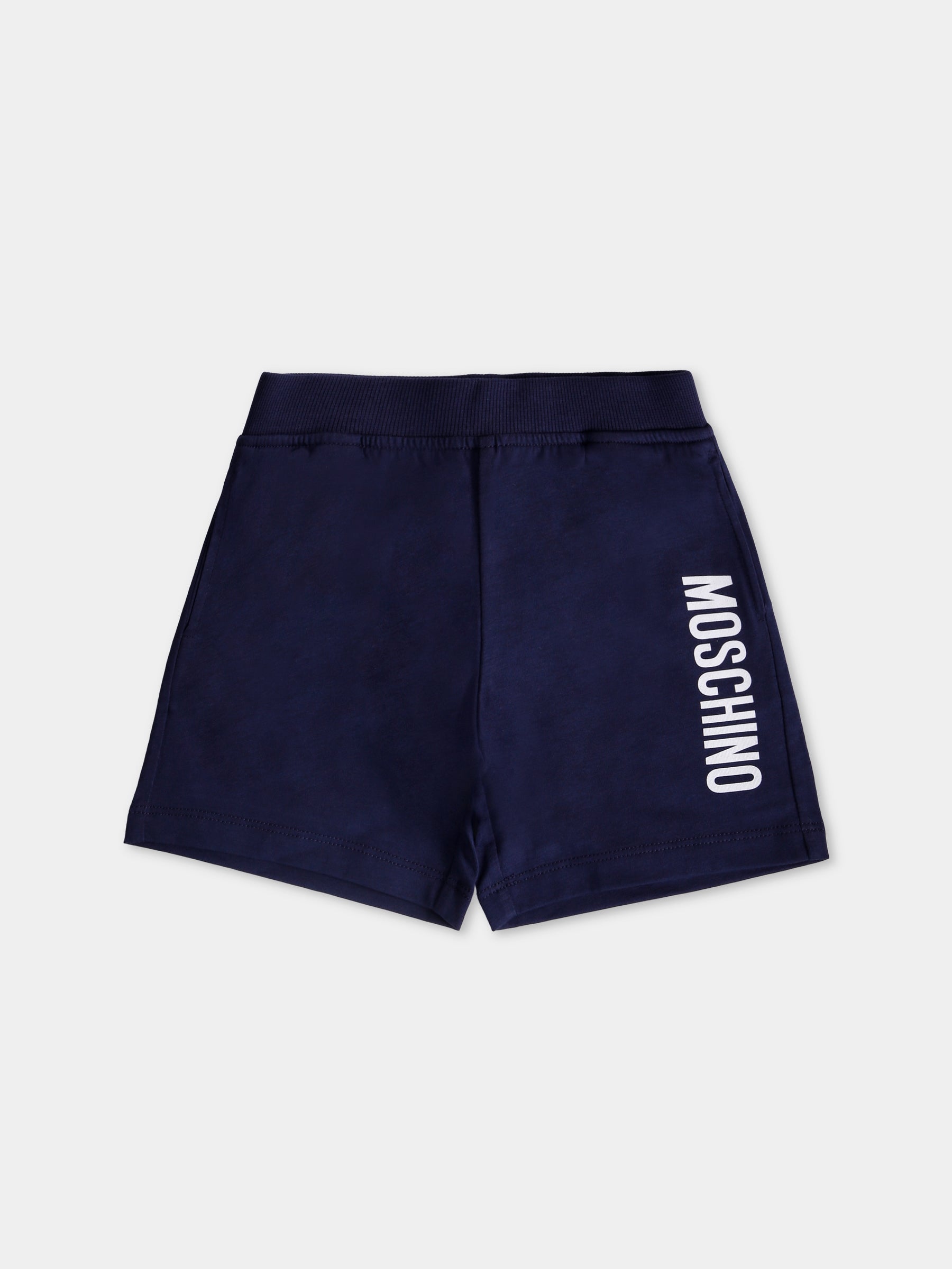 Shorts blu per neonato con logo,Moschino Kids,MUQ01L LAA23 40016