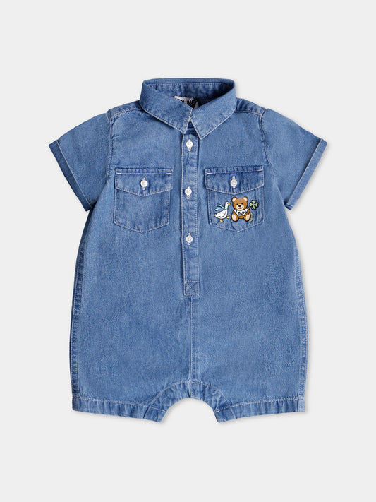 Pagliaccetto denim per neonato con Teddy Bear,Moschino Kids,MUT045 L0E13 40933