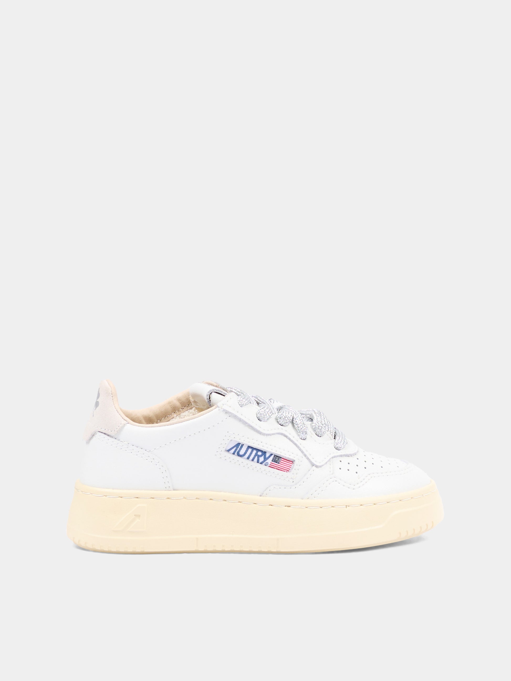 Sneakers bianche per bambini con lacci argento,Autry,KULK WF01