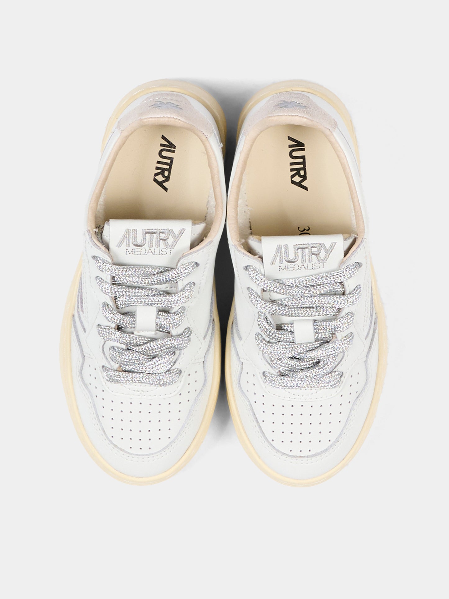 Sneakers bianche per bambini con lacci argento,Autry,KULK WF01