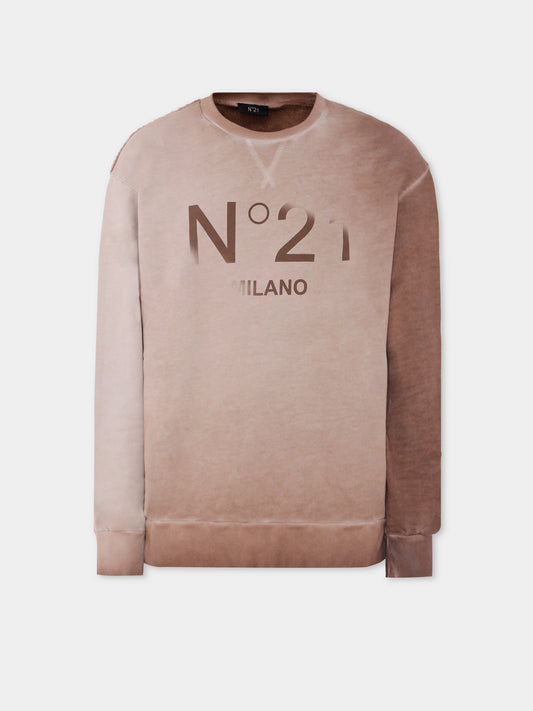 Felpa marrone per bambini con logo,N°21 Kids,N21970 N0373 0N717