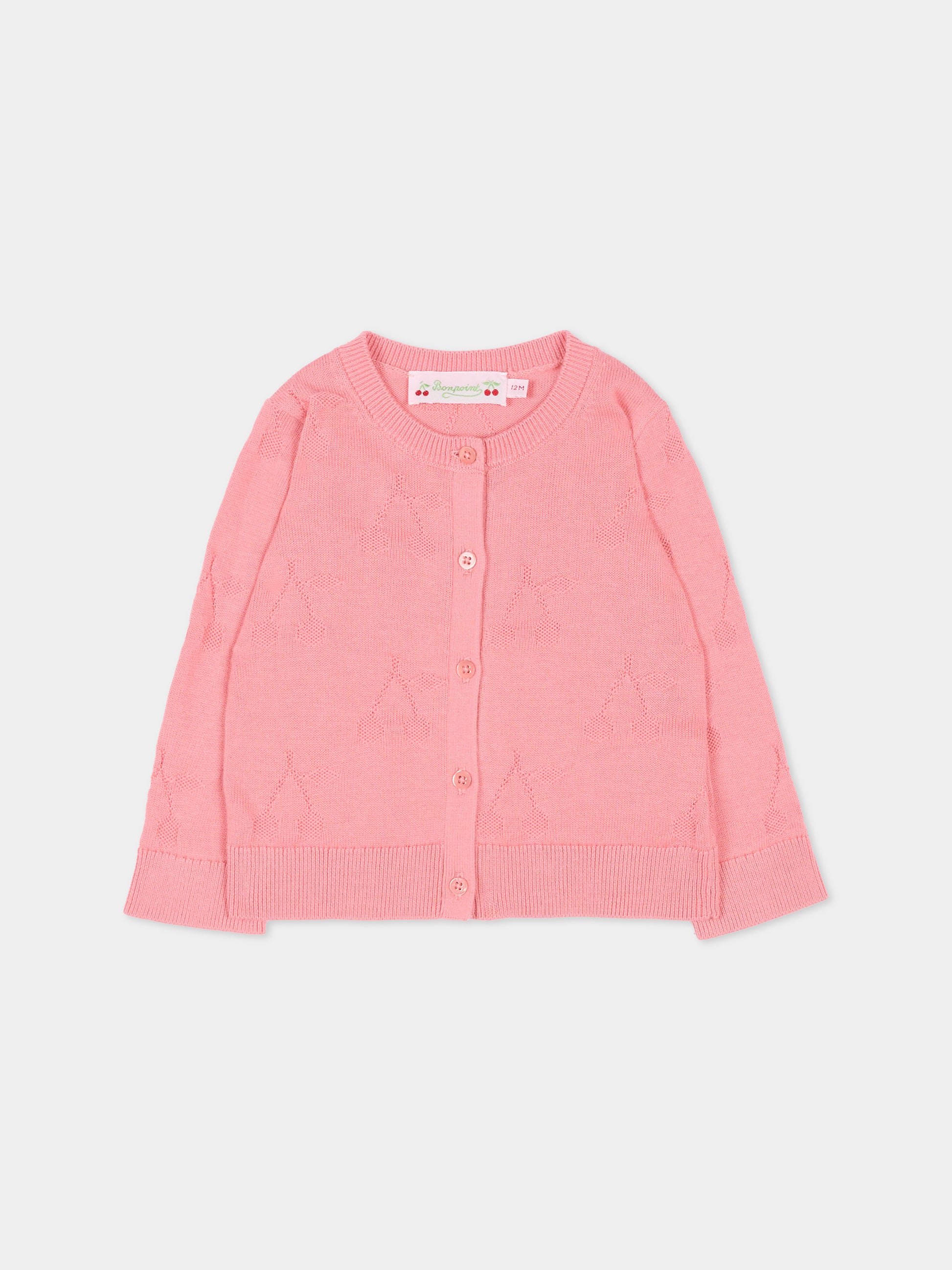 Cardigan rosa per neonata con ciliegie,Bonpoint,S06XCAK00003 028D