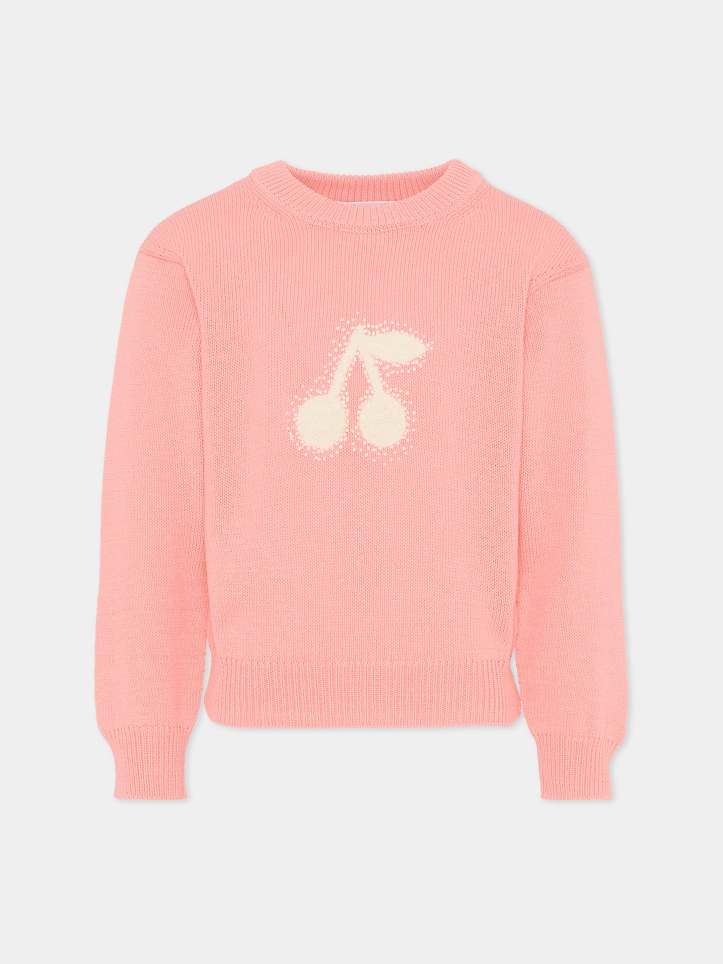 Maglione rosa per bambina con ciliegie,Bonpoint,S06GJUK00001 028D