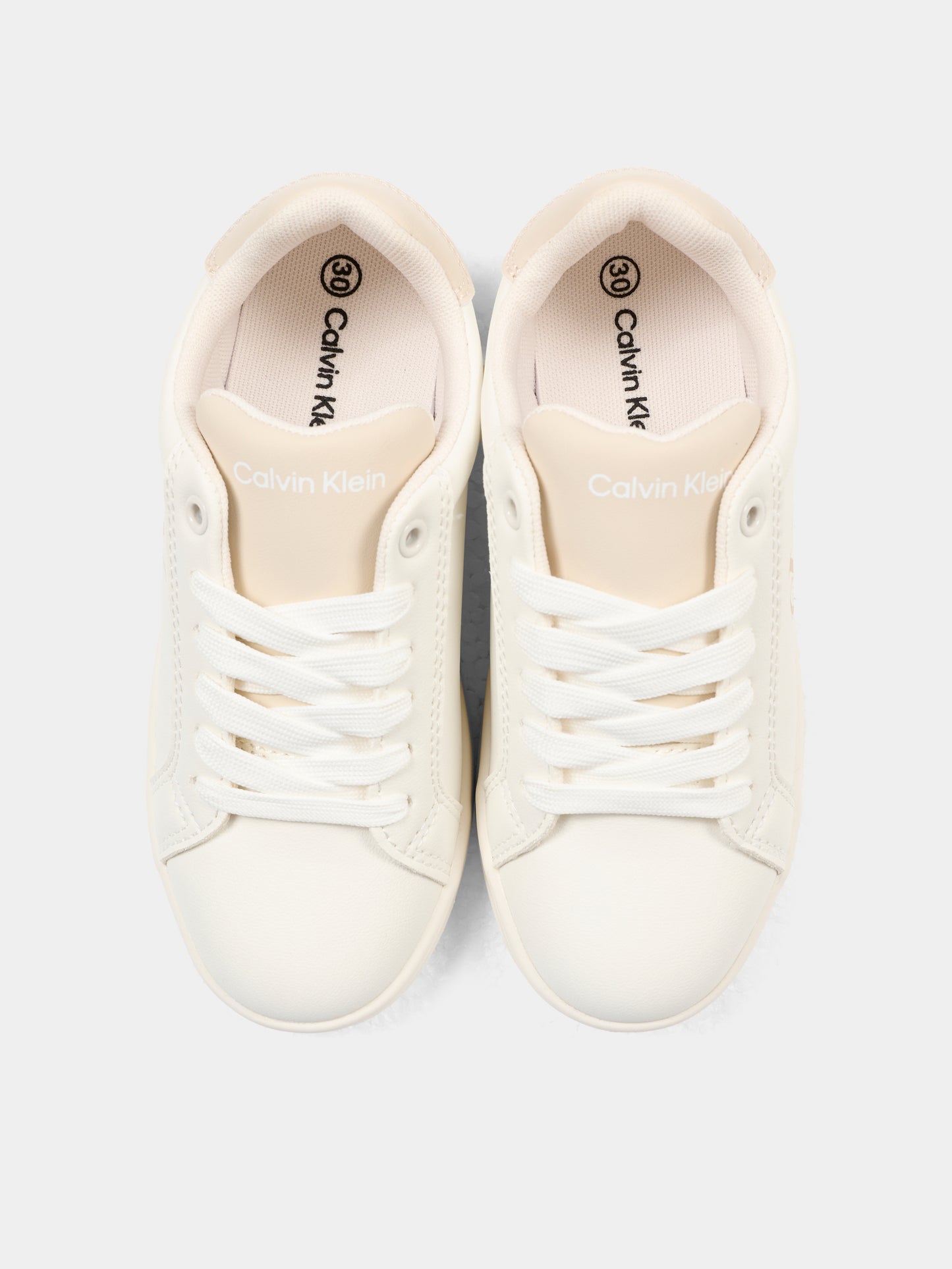 Sneakers bianche per bambina con logo beige,Calvin Klein Kids,V3X9 83285 1355A472