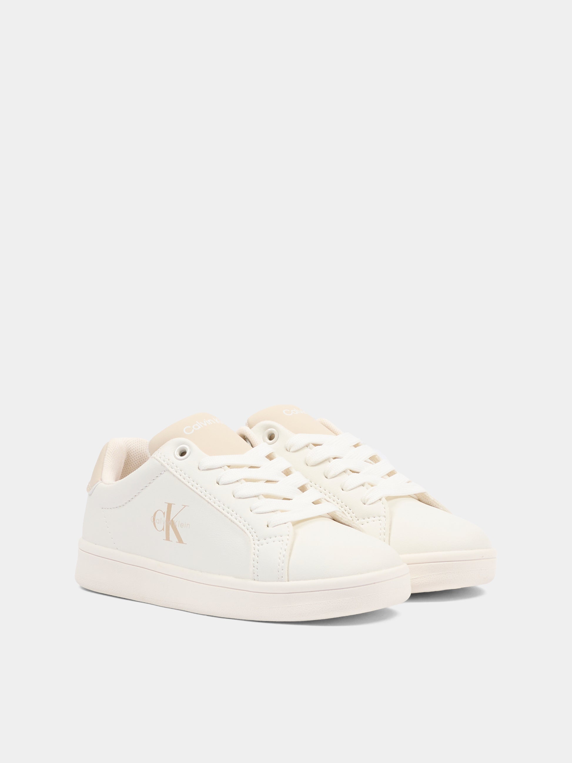 Sneakers bianche per bambina con logo beige,Calvin Klein Kids,V3X9 83285 1355A472