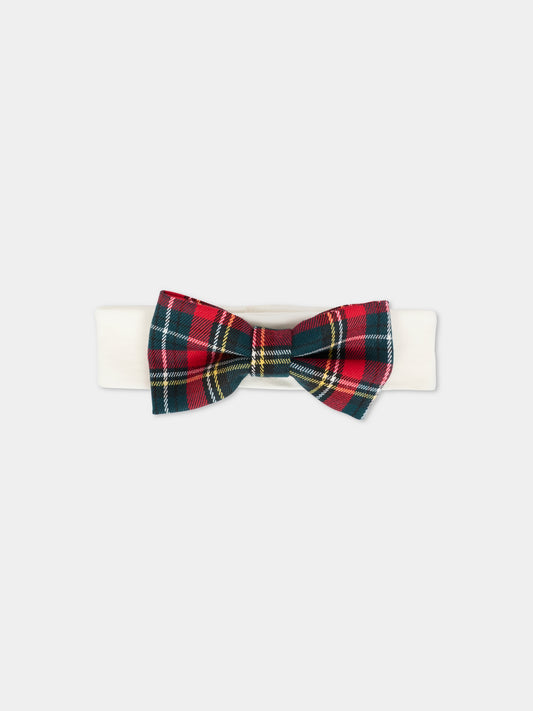 Fascia bianca per neonata con fiocco verde e rosso,La Stupenderia,1ABFA04Z15