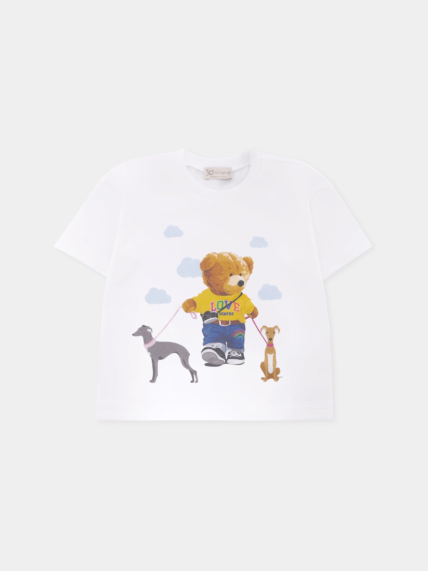 T-shirt bianca per neonati con orso e cani,J.o. Milano X Coccolebimbi,676A1 - B
