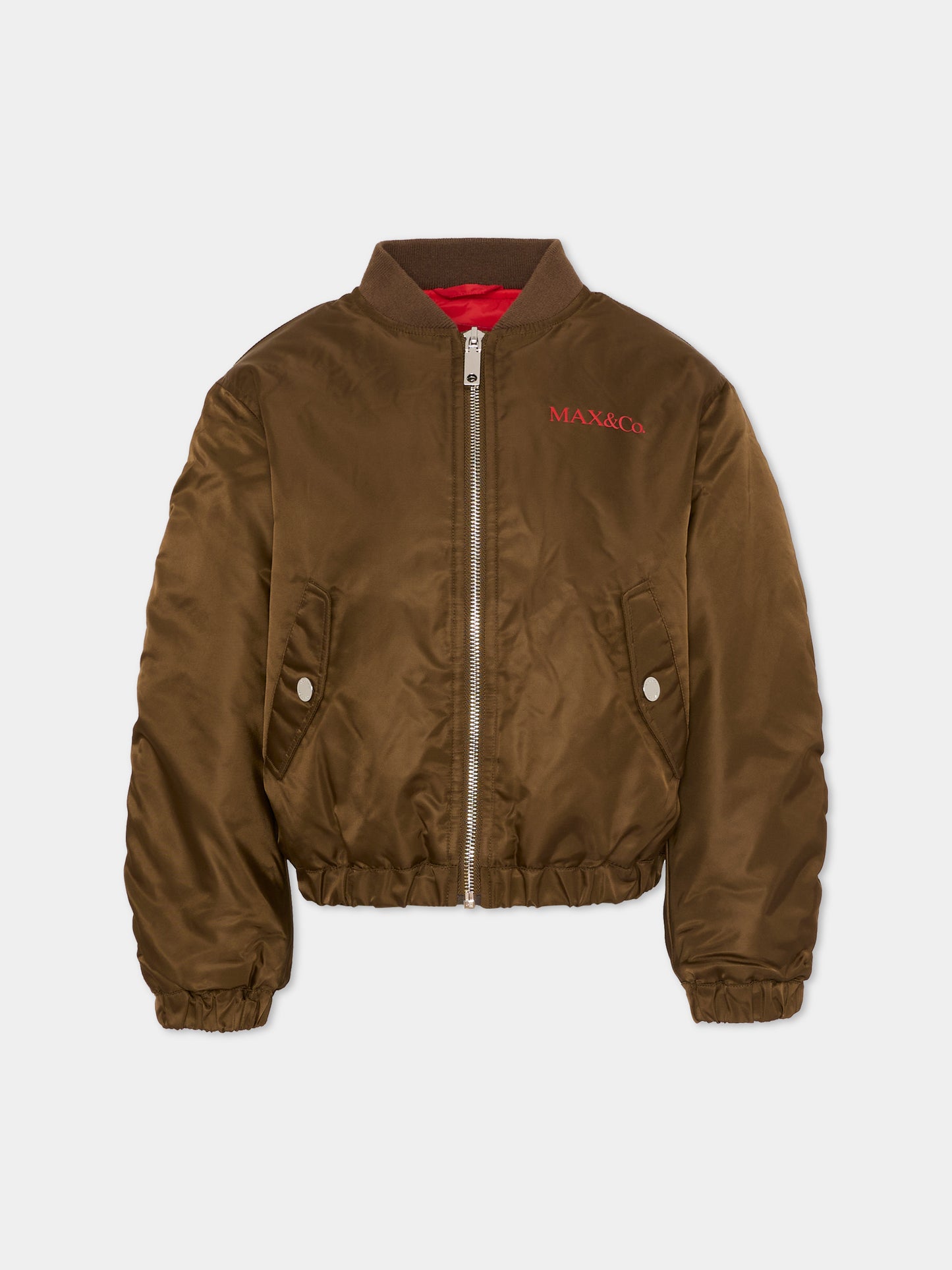 Bomber marrone per bambina con logo,Max&co,MX0280 MX01J MX752