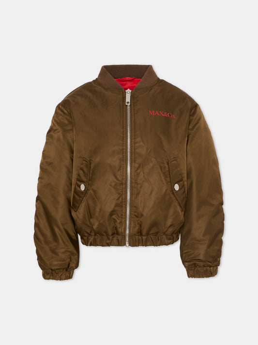 Bomber marrone per bambina con logo,Max&co,MX0280 MX01J MX752