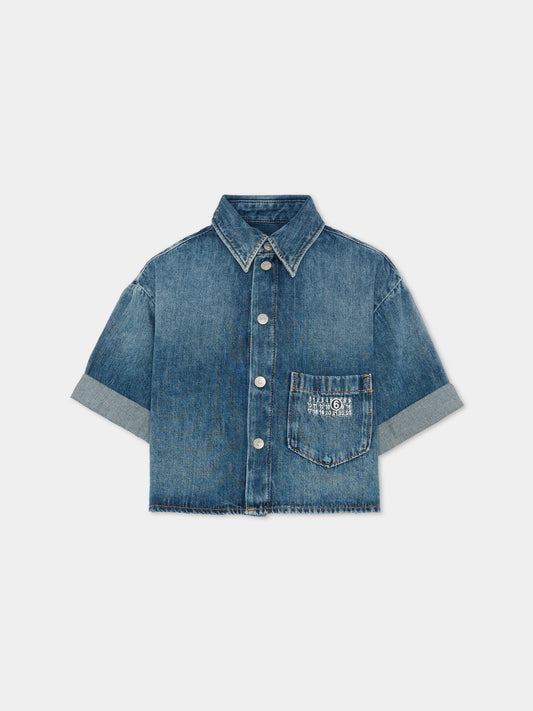 Camicia denim per bambina con logo numerico,Mm6 Maison Margiela,M60763 MM07A M601