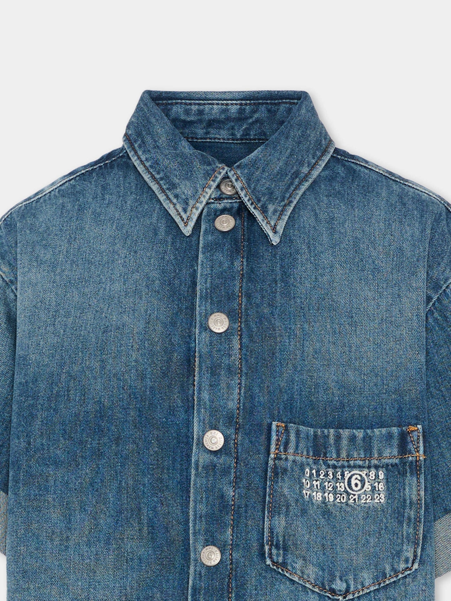 Camicia denim per bambina con logo numerico,Mm6 Maison Margiela,M60763 MM07A M601