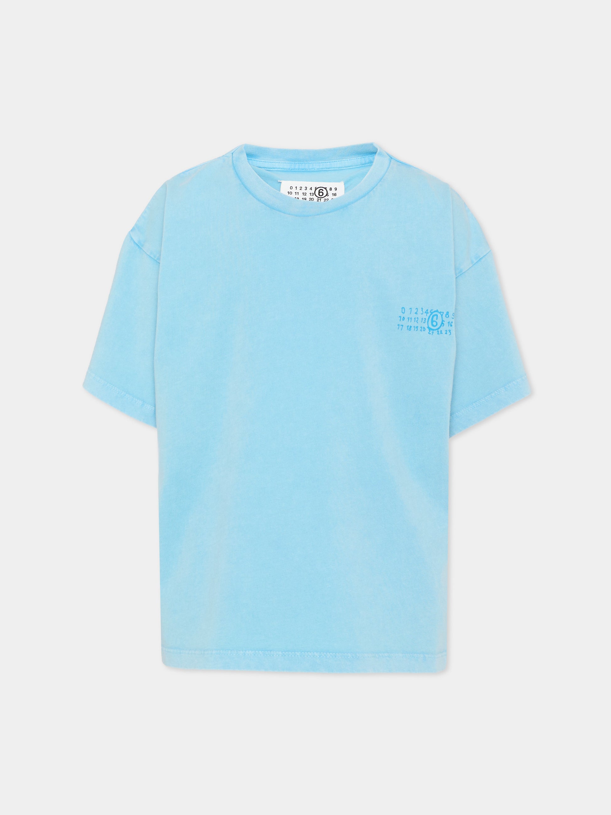 T-Shirt azzurra per bambino con logo numerico,Mm6 Maison Margiela,M60985 MM07Q M6809