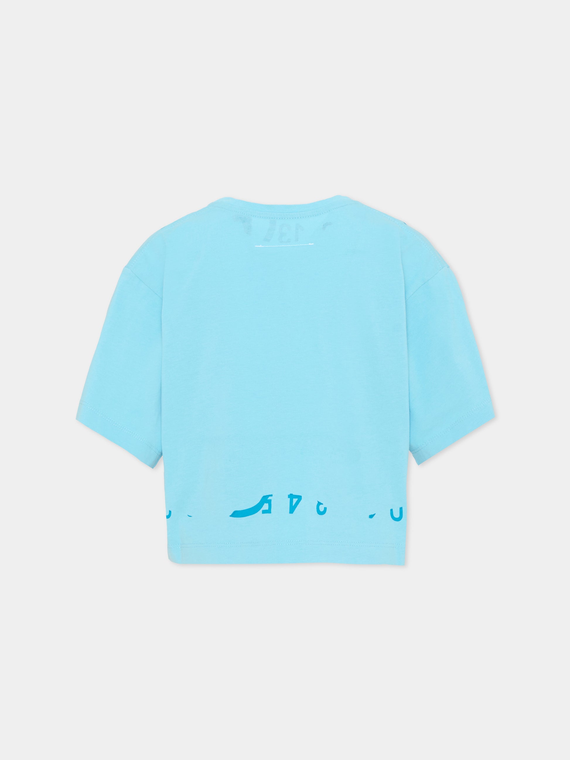 T-shirt azzurra per bambina con logo,Mm6 Maison Margiela,M61017 MM02Y M6809