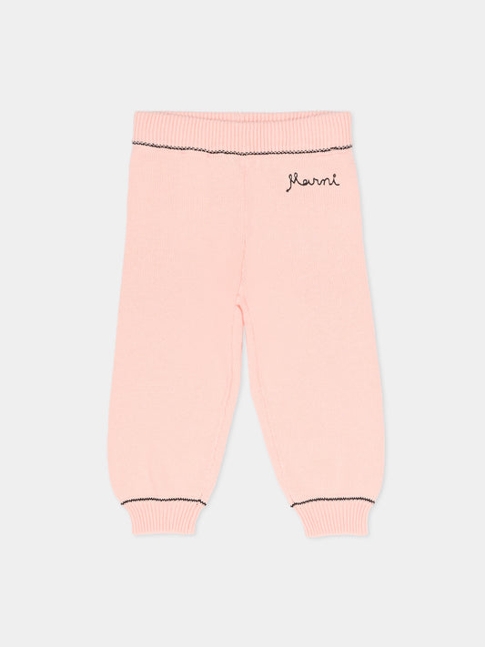 Pantaloni rosa per neonata con logo ricamato,Marni Kids,M00994 M00X8 0M351