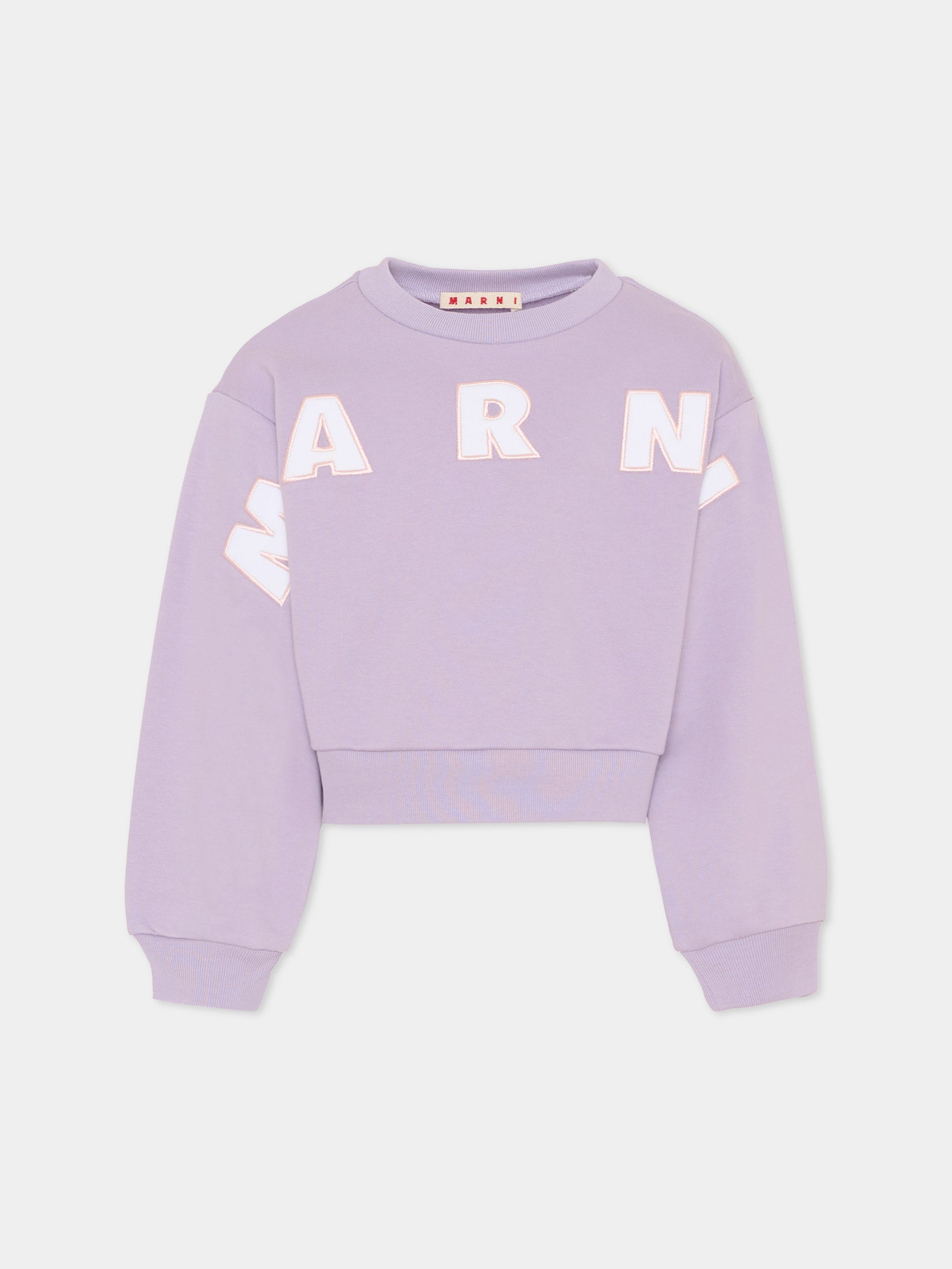Felpa crop lilla per bambina con logo,Marni Kids,M01193 M00V0 0M612