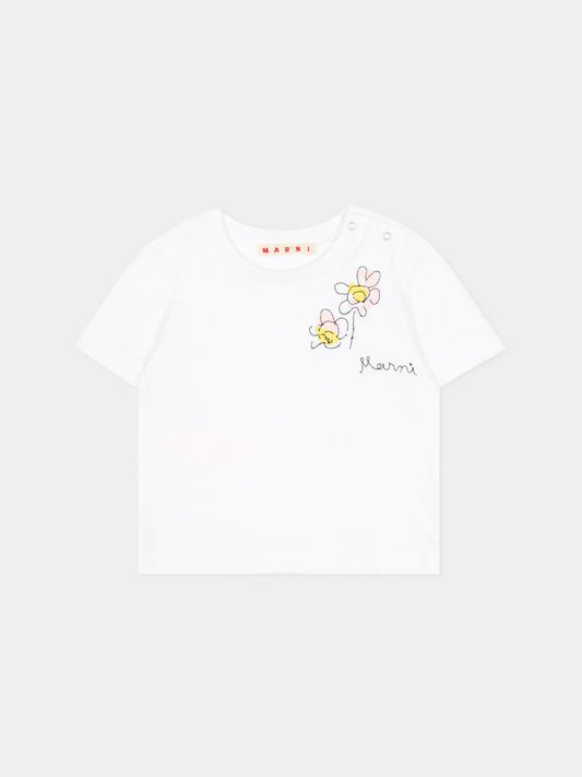 T-shirt bianca per neonata con fiori,Marni Kids,M01624 M00SG 0M100