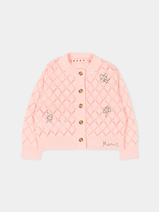 Cardigan rosa per neonata con logo,Marni Kids,M01648 M00X7 0M351