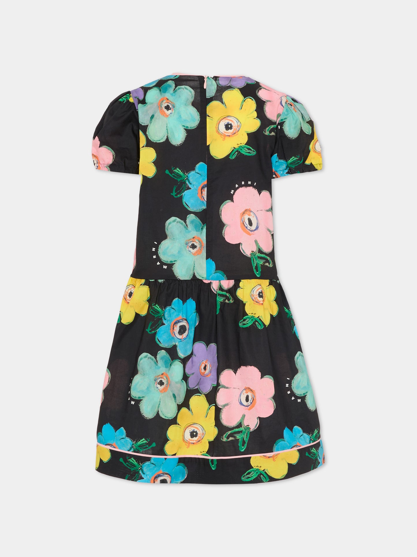 Vestito nero per bambina con stampa fiori,Marni Kids,M01668 M00WC 0M900