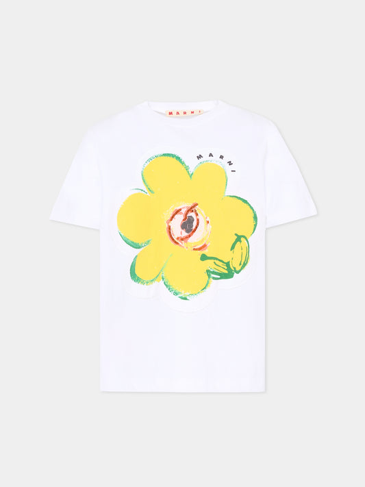 T-shirt bianca per bambina con fiore,Marni Kids,M01672 M00HZ 0M100